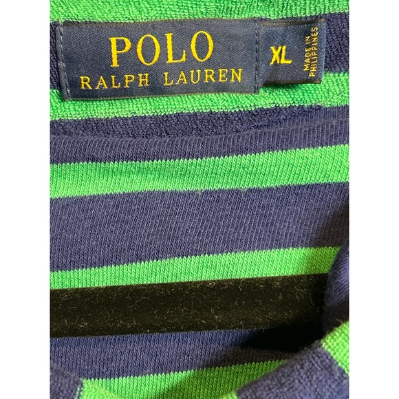Polo Ralph Lauren Striped Terry Cloth Hoodie Green Blue Pullover Men's Size XL - Picture 7 of 8